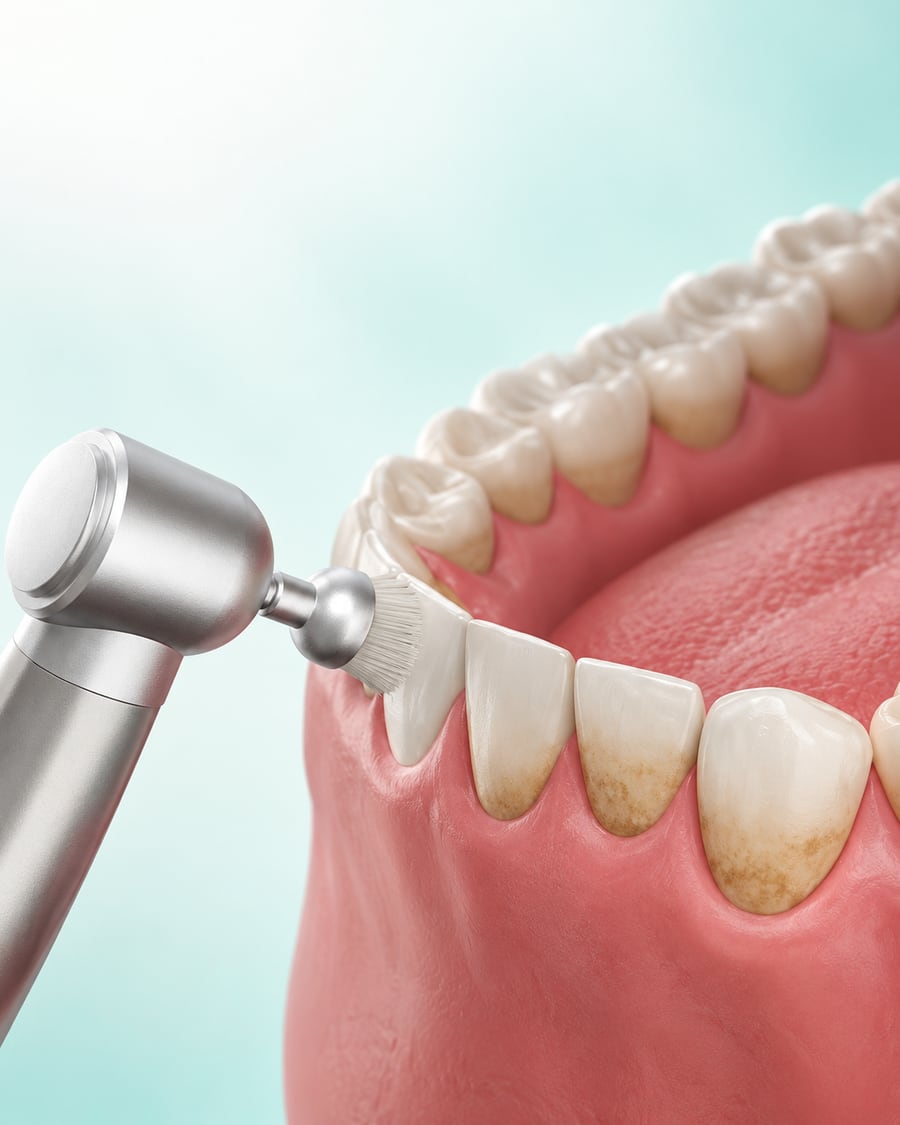 Illustration of teeth being polished after a professional clean at Dr Ray & Partners Dental