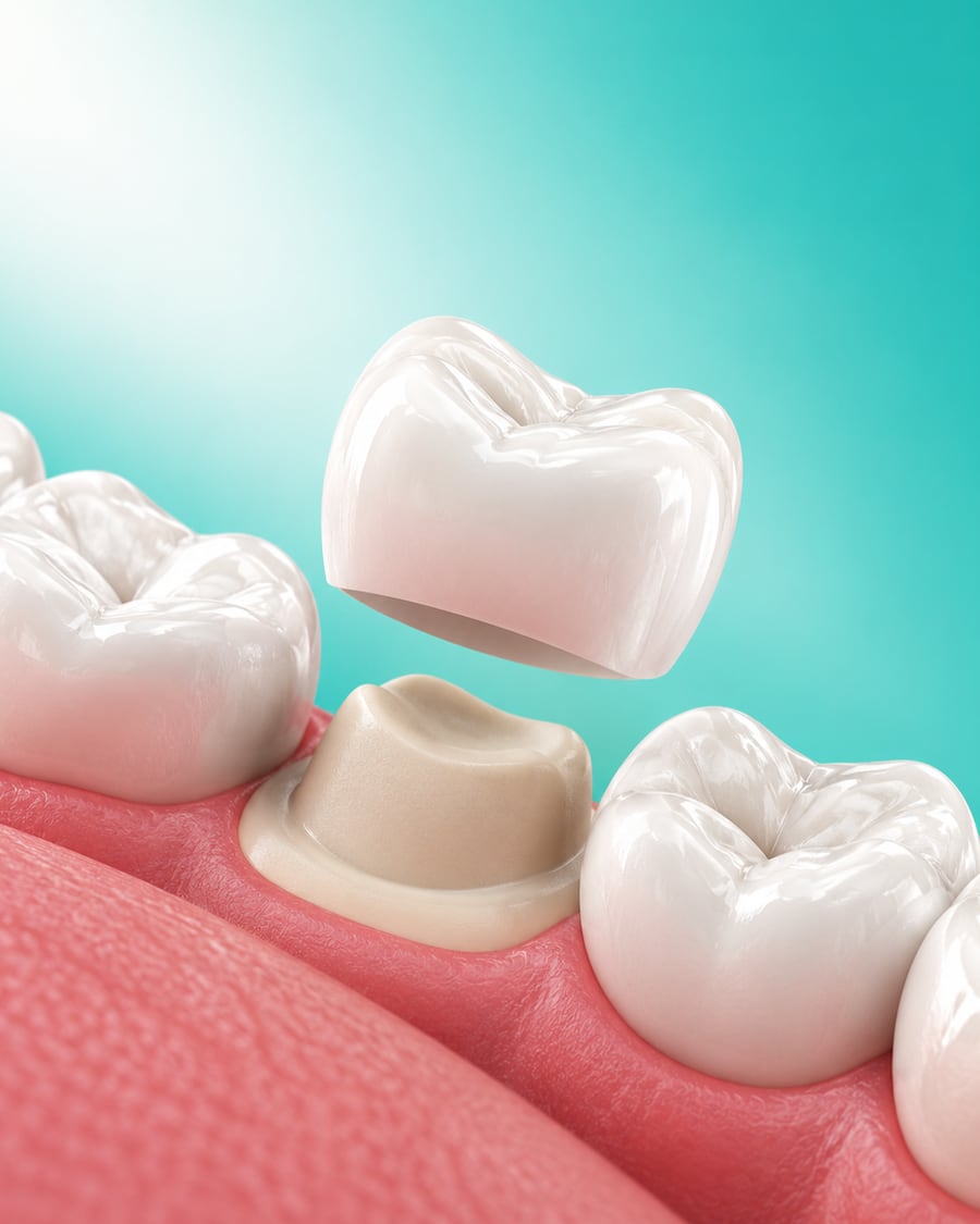 Illustration of a crown being placed over a prepared tooth at Dr Ray & Partners Dental