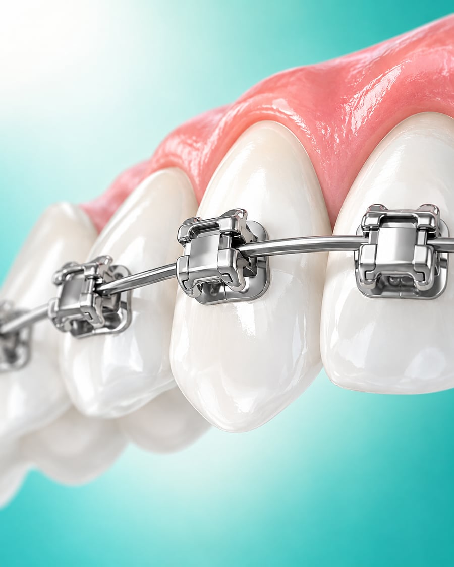 Illustration of self-ligating braces on the upper teeth at Dr Ray & Partners Dental