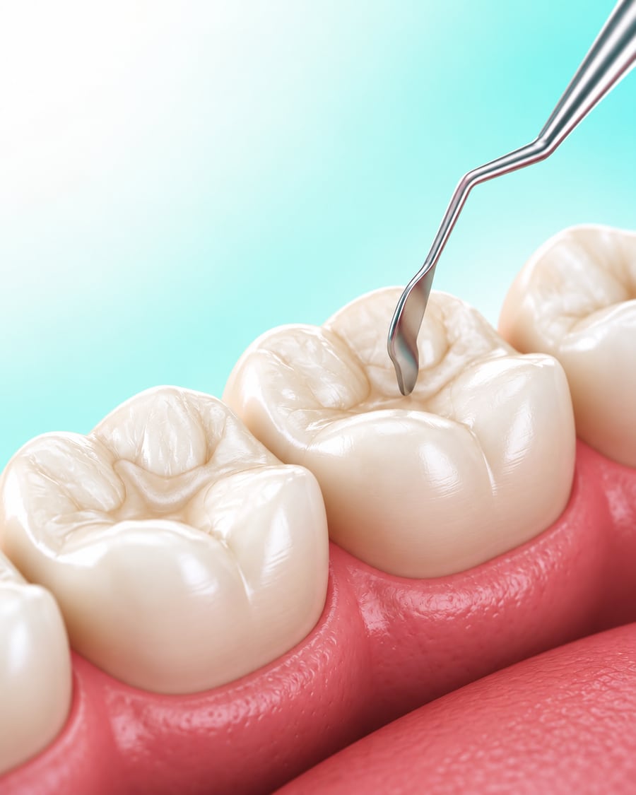 Illustration of a molar restored with a tooth-coloured filling at Dr Ray & Partners Dental