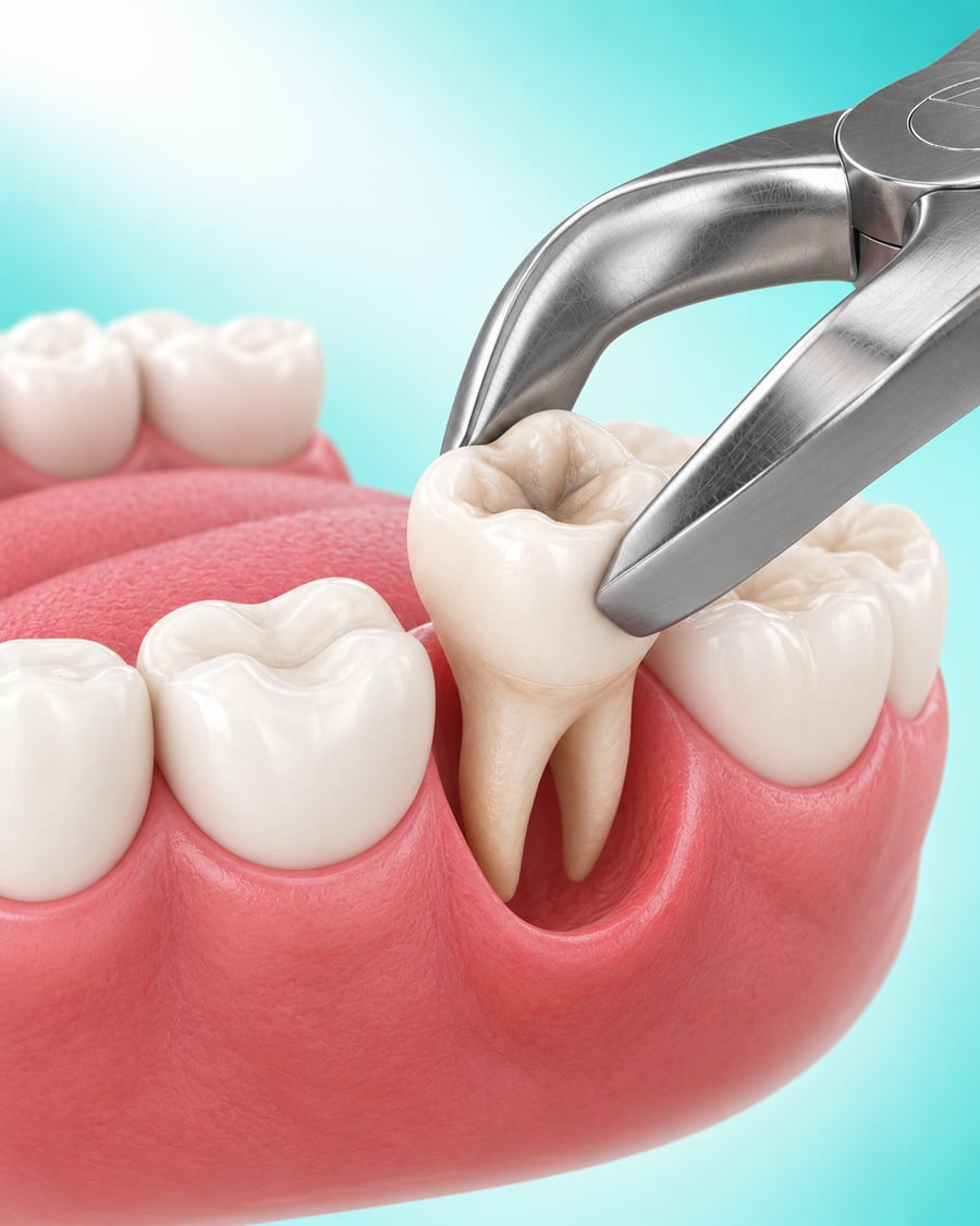 Illustration of a back tooth being extracted at Dr Ray & Partners Dental