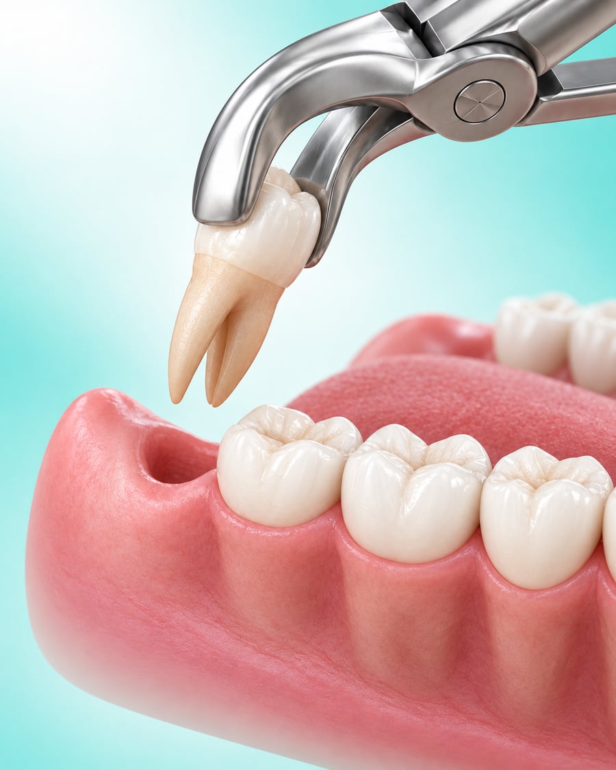 Illustration of a wisdom tooth being removed with dental forceps at Dr Ray & Partners Dental